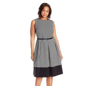 Calvin Klein Houndstooth Sleeveless Fit and Flare Knee Length Dress